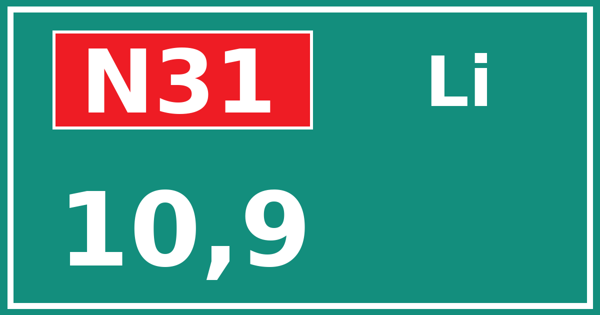 Hectometerbord N31 10,9 zijde Li