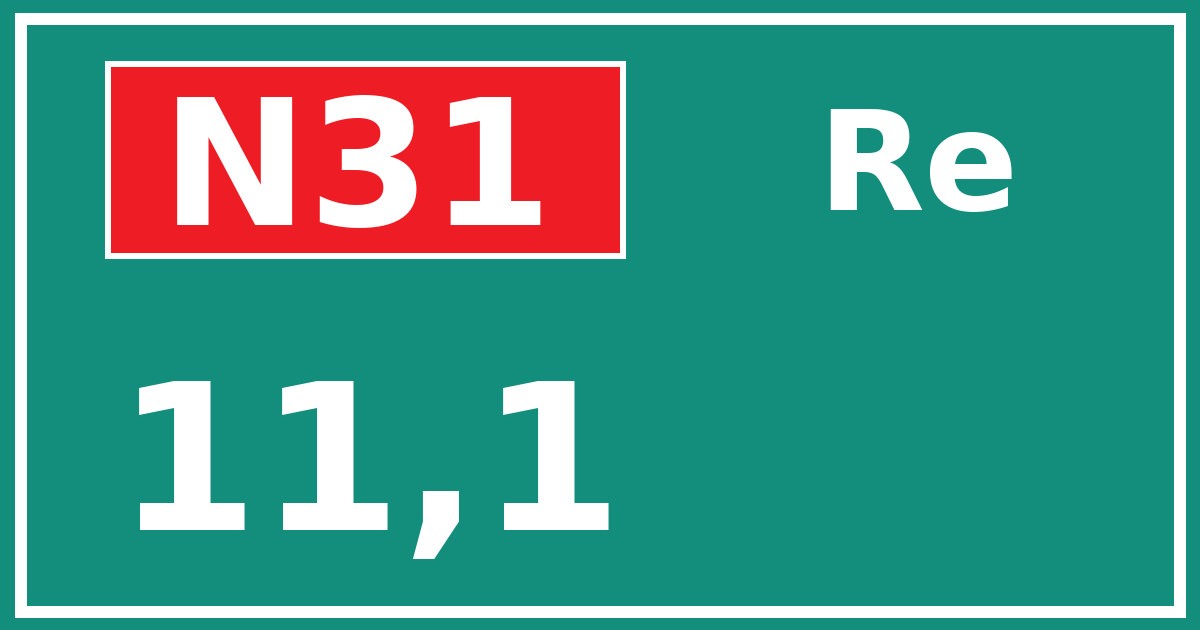 Hectometerbord N31 11,1 zijde Re