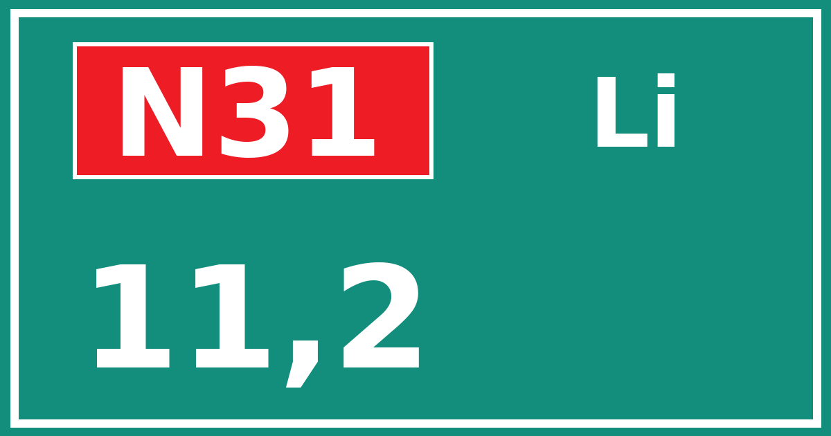 Hectometerbord N31 11,2 zijde Li