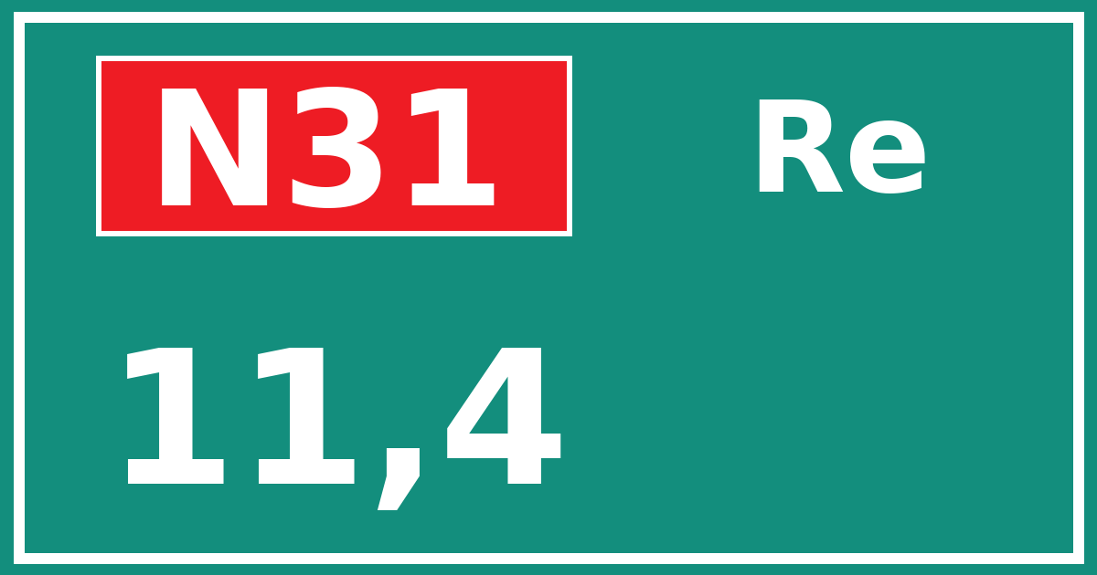 Hectometerbord N31 11,4 zijde Re