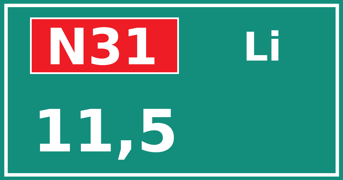 Hectometerbord N31 11,5 zijde Li