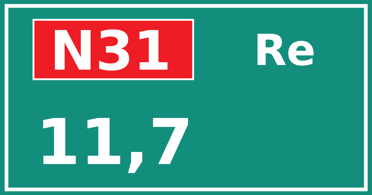 Hectometerbord N31 11,7 zijde Re