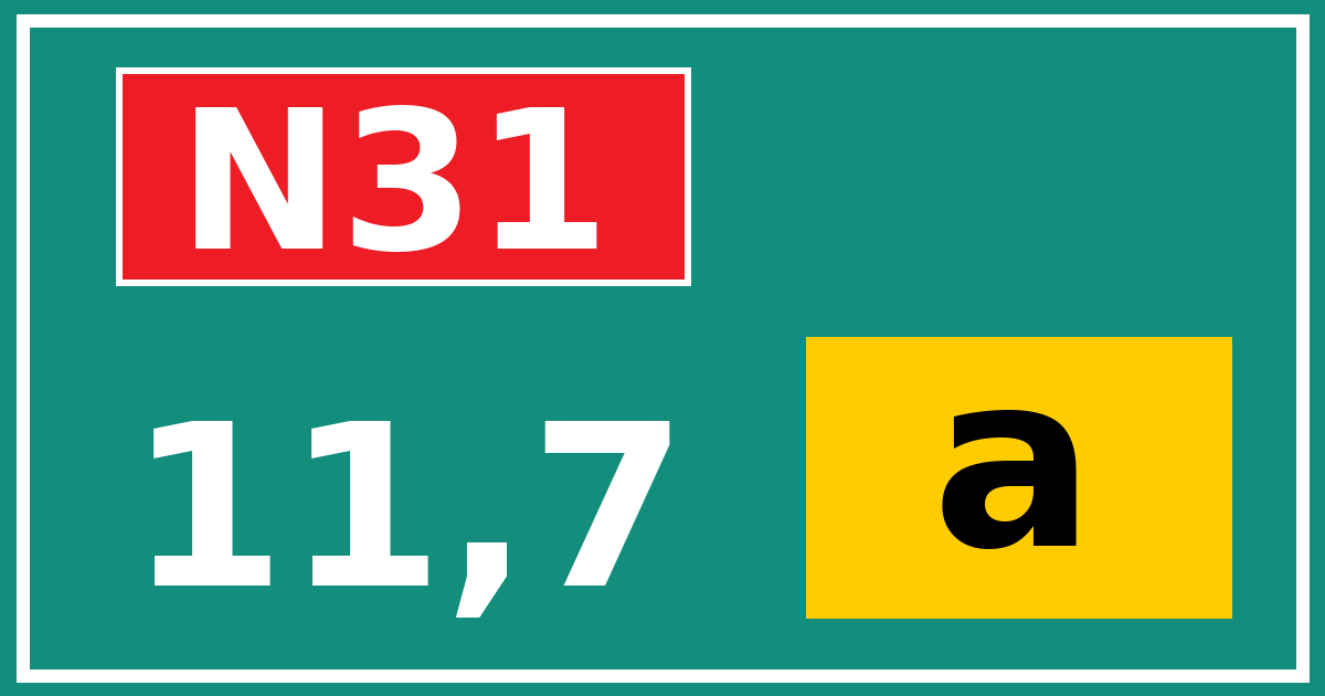 Hectometerbord N31 11,7 letter a