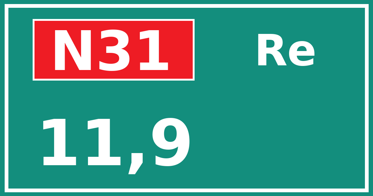 Hectometerbord N31 11,9 zijde Re