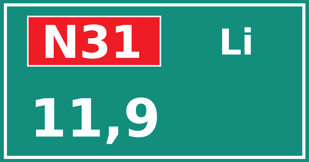 Hectometerbord N31 11,9 zijde Li