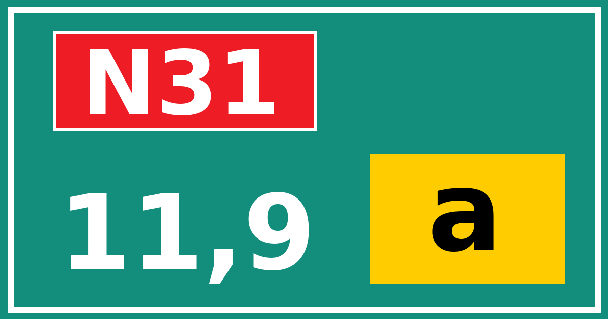 Hectometerbord N31 11,9 letter a