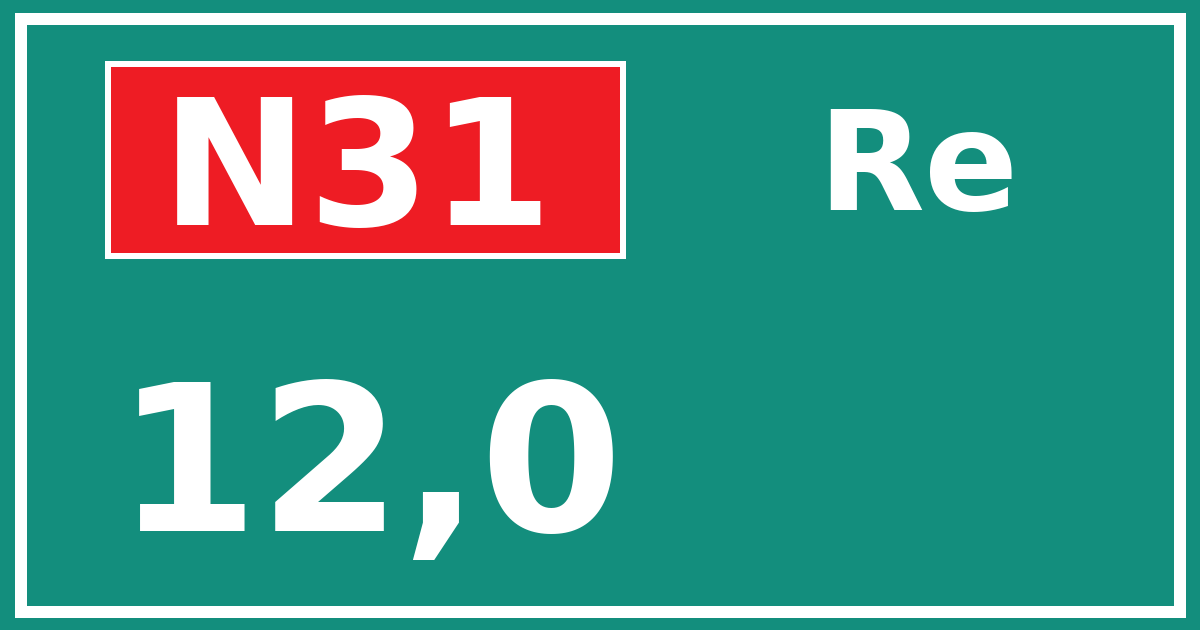 Hectometerbord N31 12,0 zijde Re