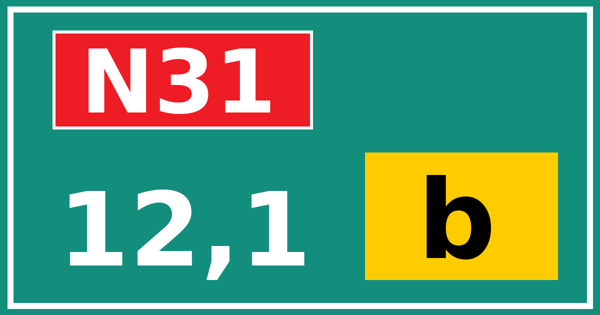 Hectometerbord N31 12,1 letter b