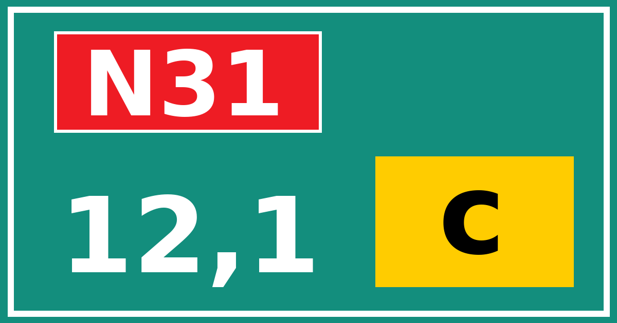 Hectometerbord N31 12,1 letter c