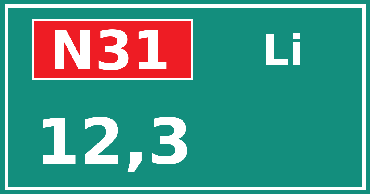 Hectometerbord N31 12,3 zijde Li