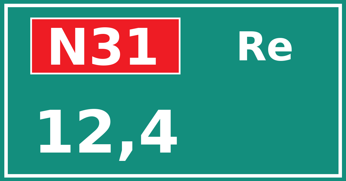 Hectometerbord N31 12,4 zijde Re