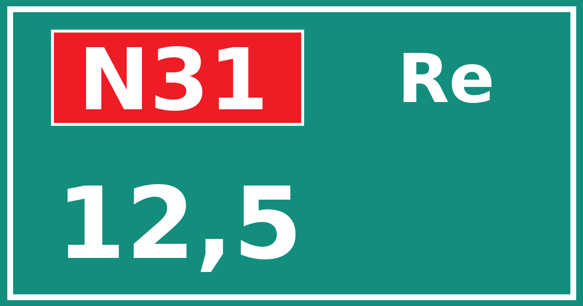 Hectometerbord N31 12,5 zijde Re