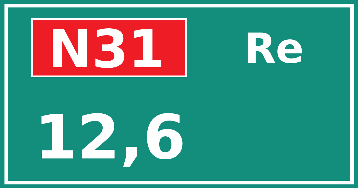 Hectometerbord N31 12,6 zijde Re