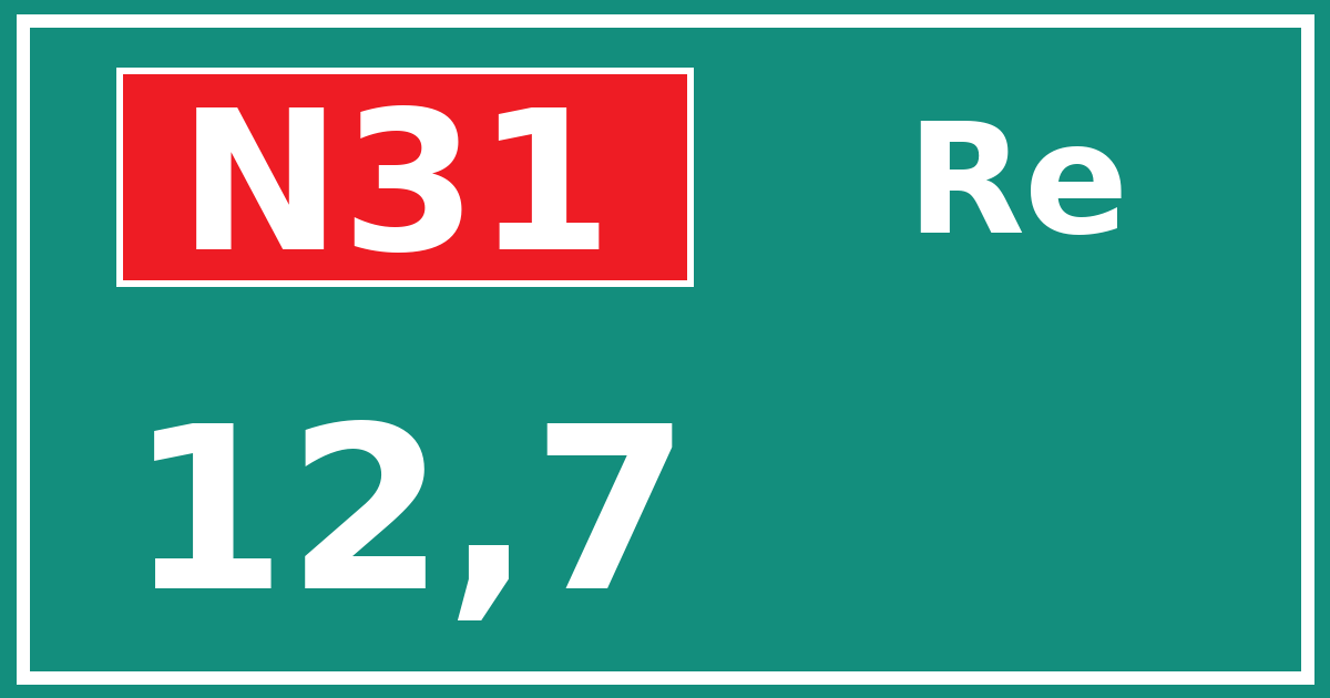 Hectometerbord N31 12,7 zijde Re