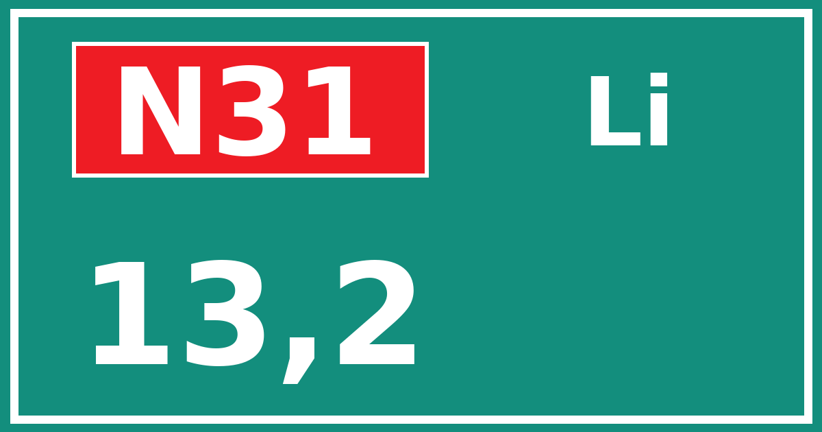 Hectometerbord N31 13,2 zijde Li