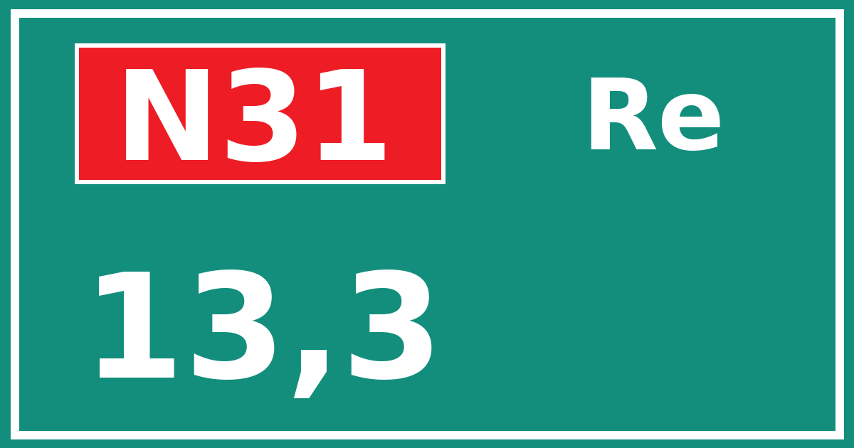 Hectometerbord N31 13,3 zijde Re