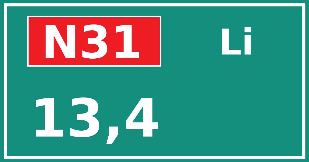 Hectometerbord N31 13,4 zijde Li