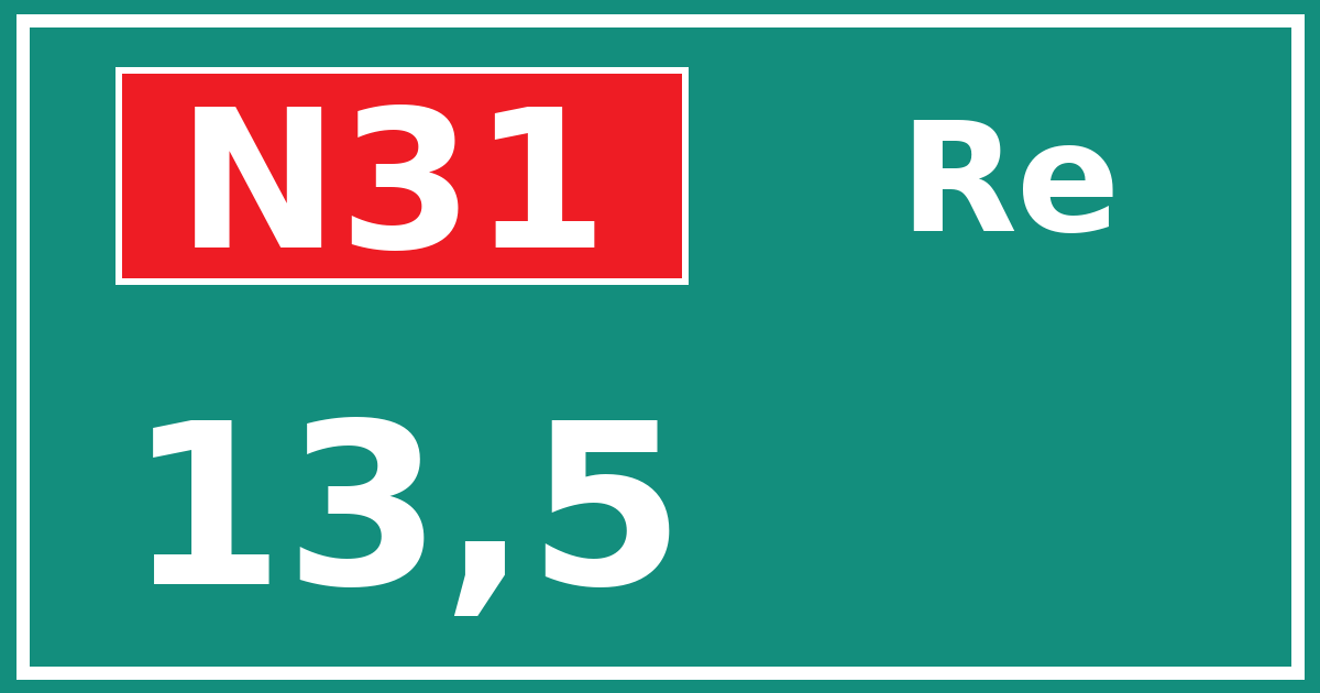 Hectometerbord N31 13,5 zijde Re