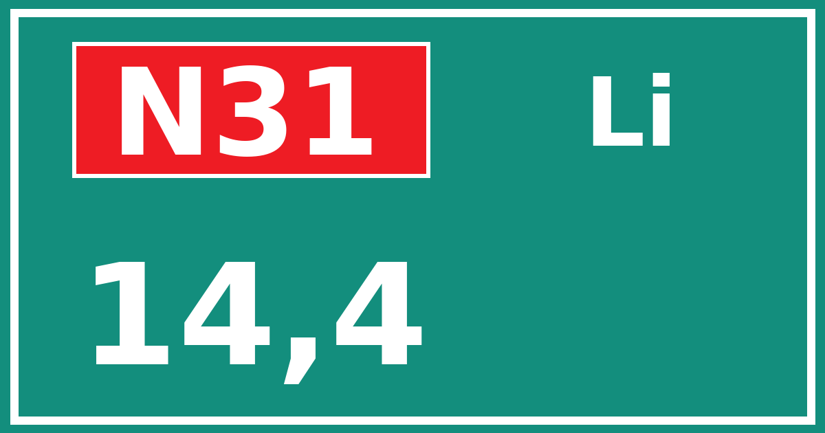 Hectometerbord N31 14,4 zijde Li