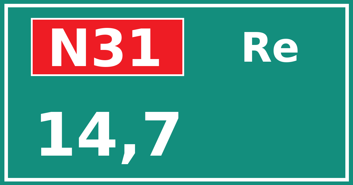 Hectometerbord N31 14,7 zijde Re