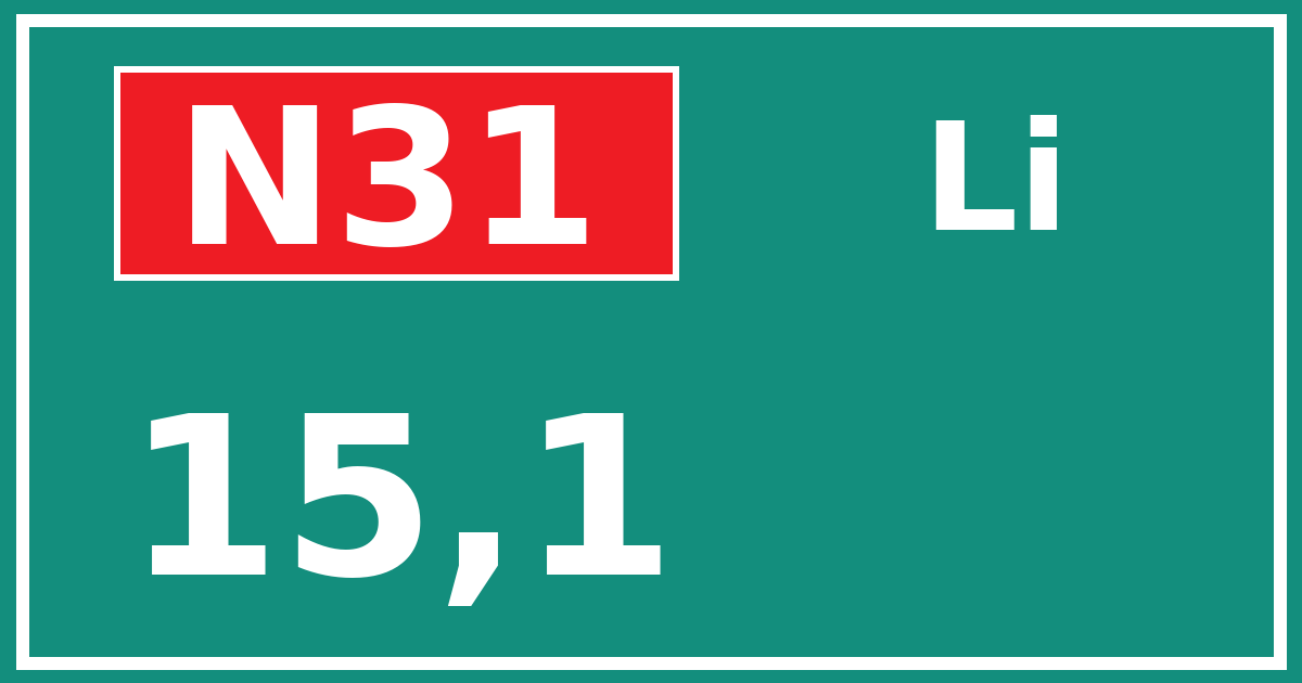 Hectometerbord N31 15,1 zijde Li