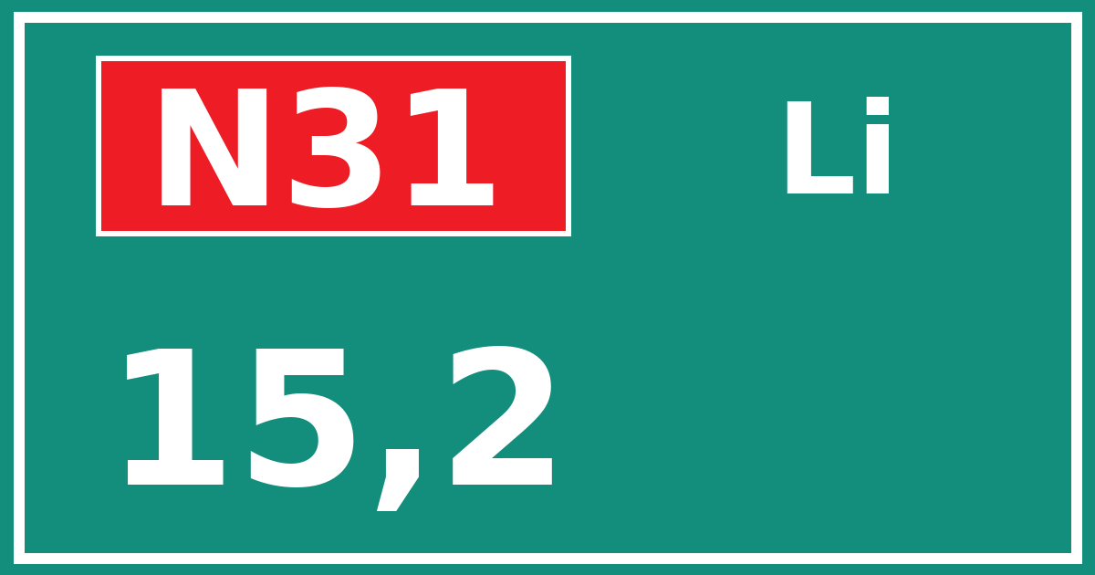 Hectometerbord N31 15,2 zijde Li