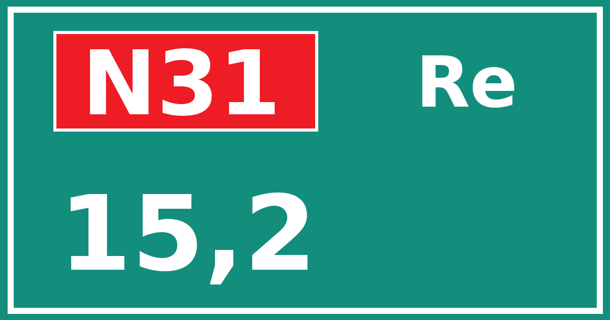 Hectometerbord N31 15,2 zijde Re