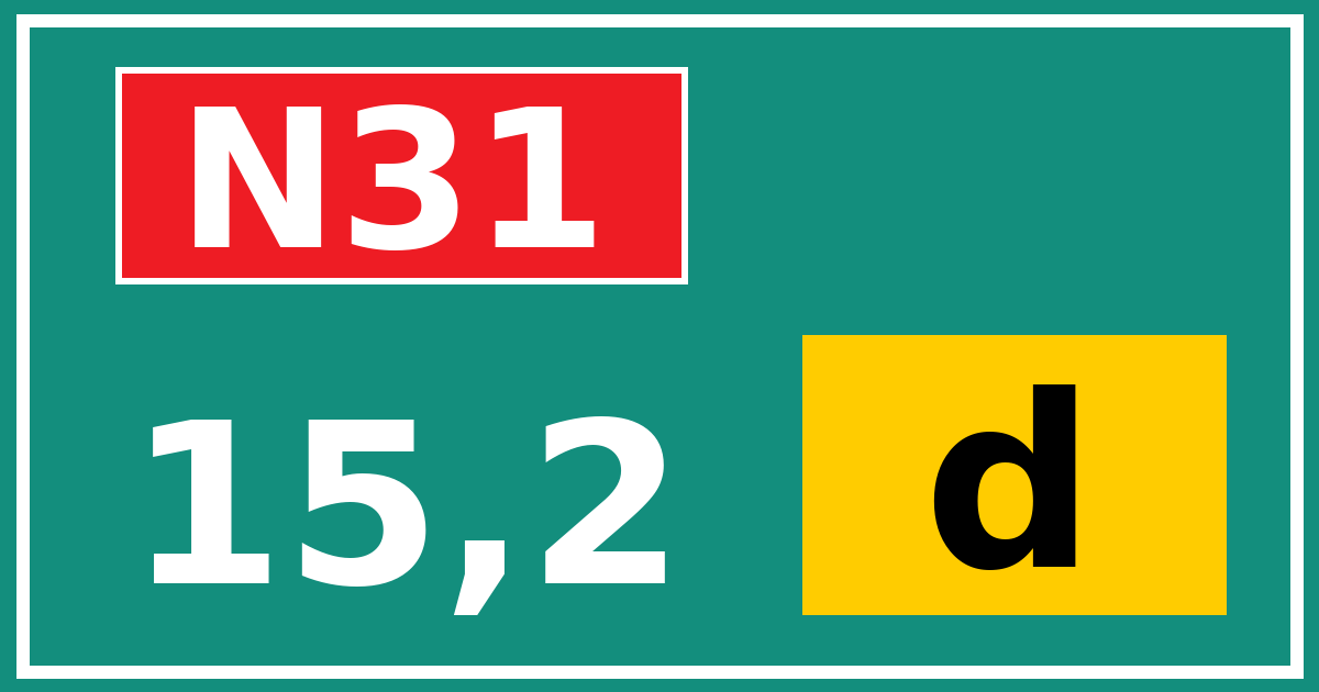 Hectometerbord N31 15,2 letter d