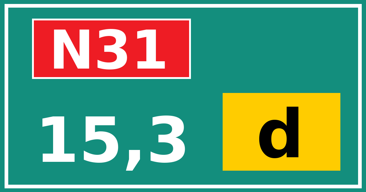 Hectometerbord N31 15,3 letter d