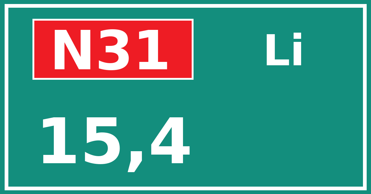Hectometerbord N31 15,4 zijde Li