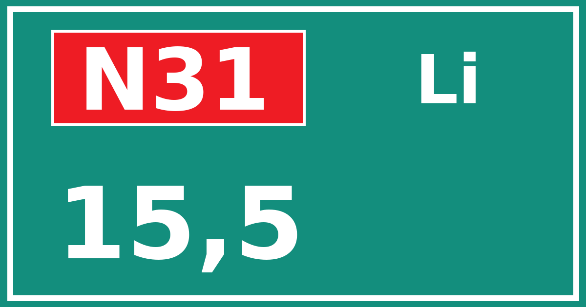 Hectometerbord N31 15,5 zijde Li