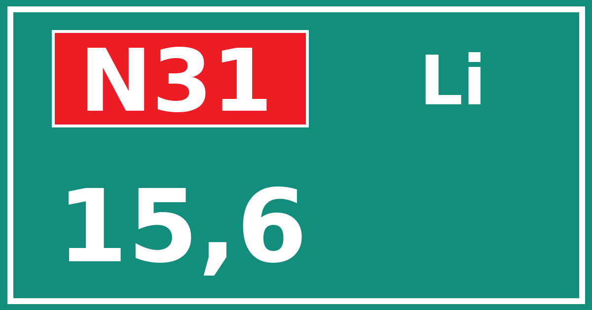 Hectometerbord N31 15,6 zijde Li