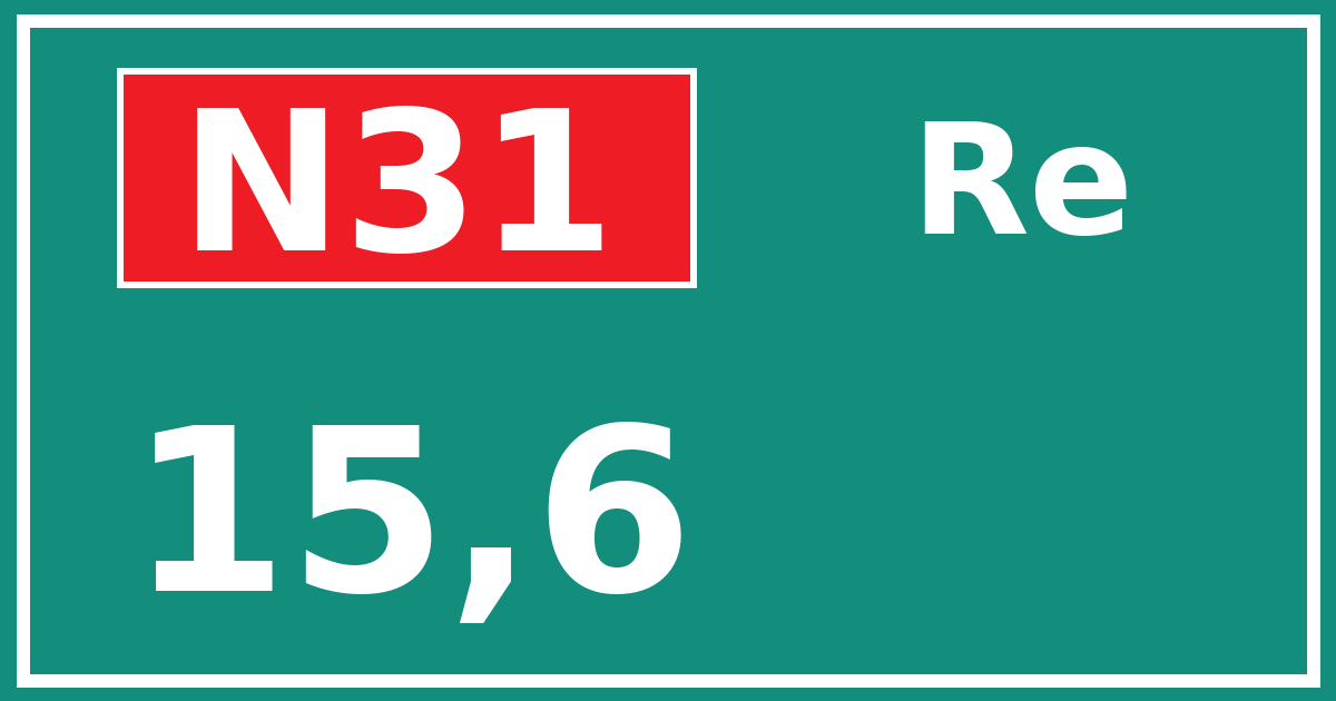 Hectometerbord N31 15,6 zijde Re