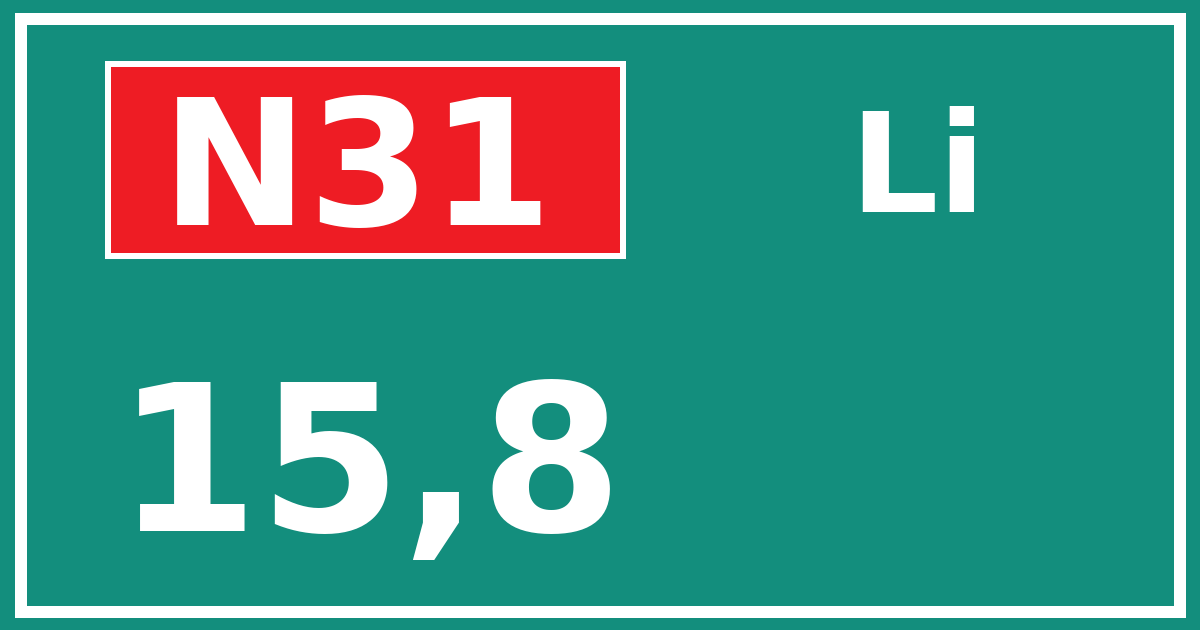 Hectometerbord N31 15,8 zijde Li