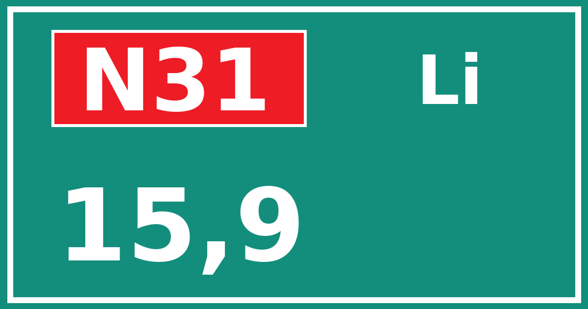 Hectometerbord N31 15,9 zijde Li