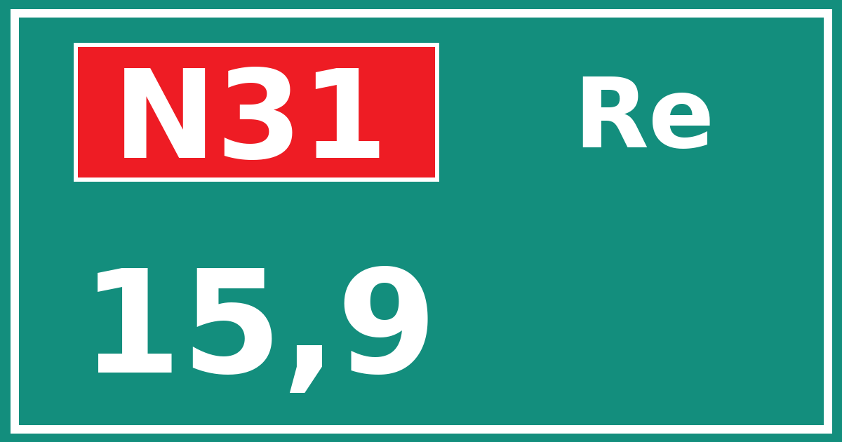 Hectometerbord N31 15,9 zijde Re