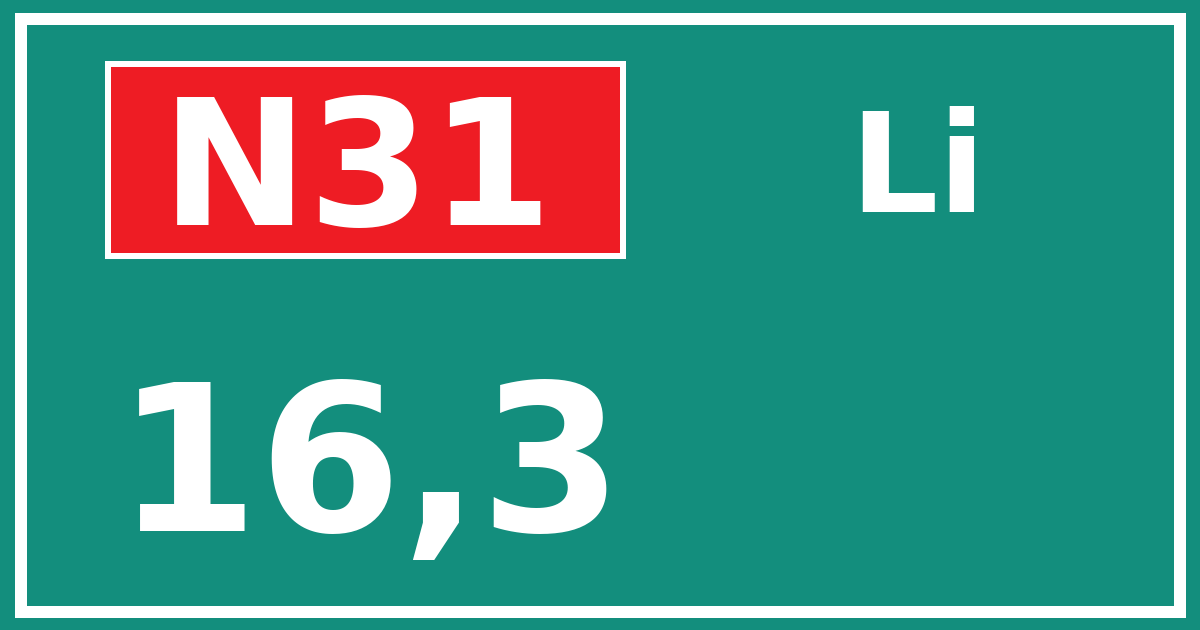 Hectometerbord N31 16,3 zijde Li
