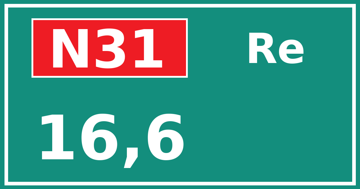 Hectometerbord N31 16,6 zijde Re