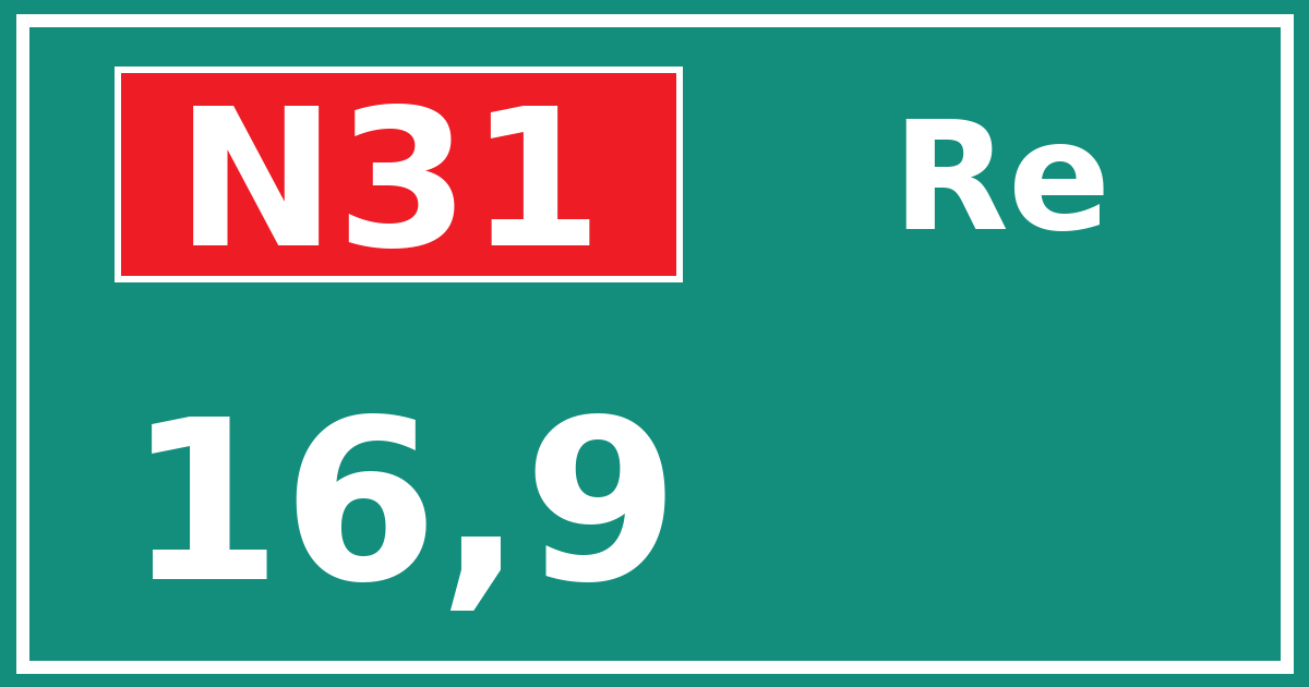 Hectometerbord N31 16,9 zijde Re