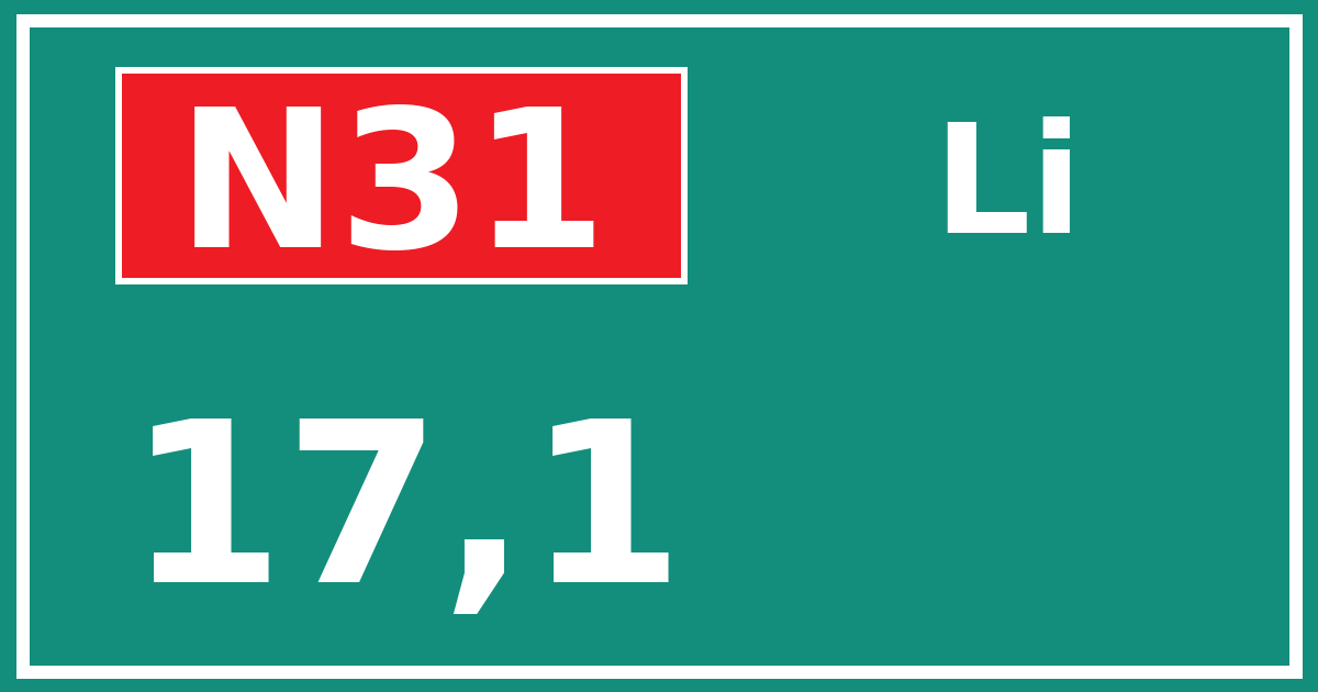 Hectometerbord N31 17,1 zijde Li