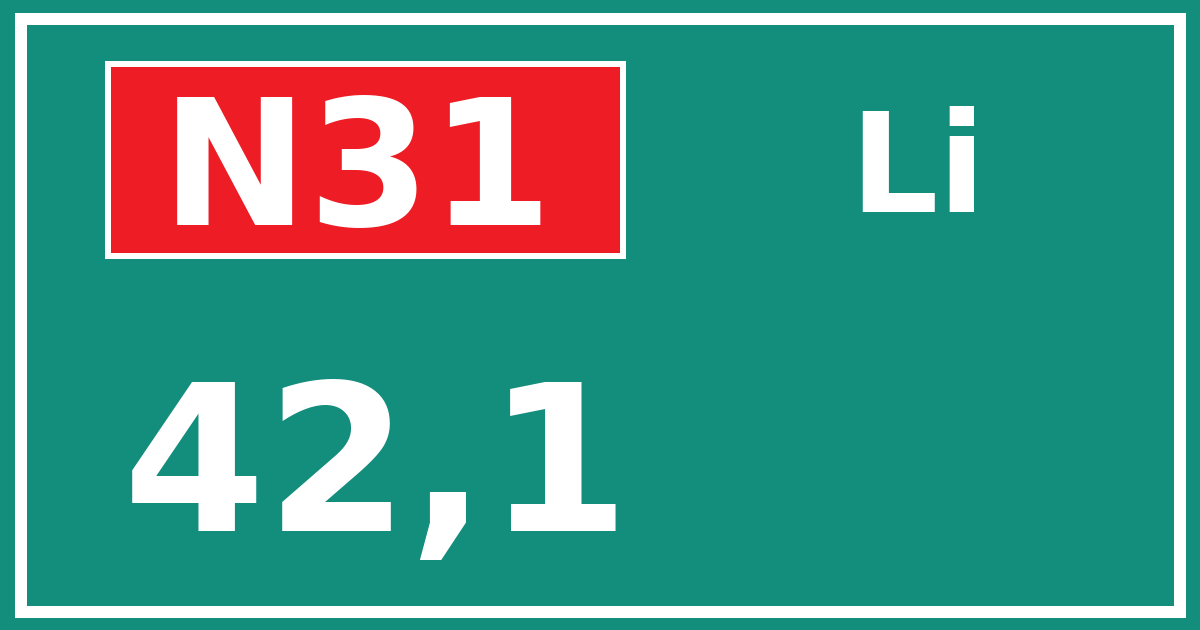 Hectometerbord N31 42,1 zijde Li