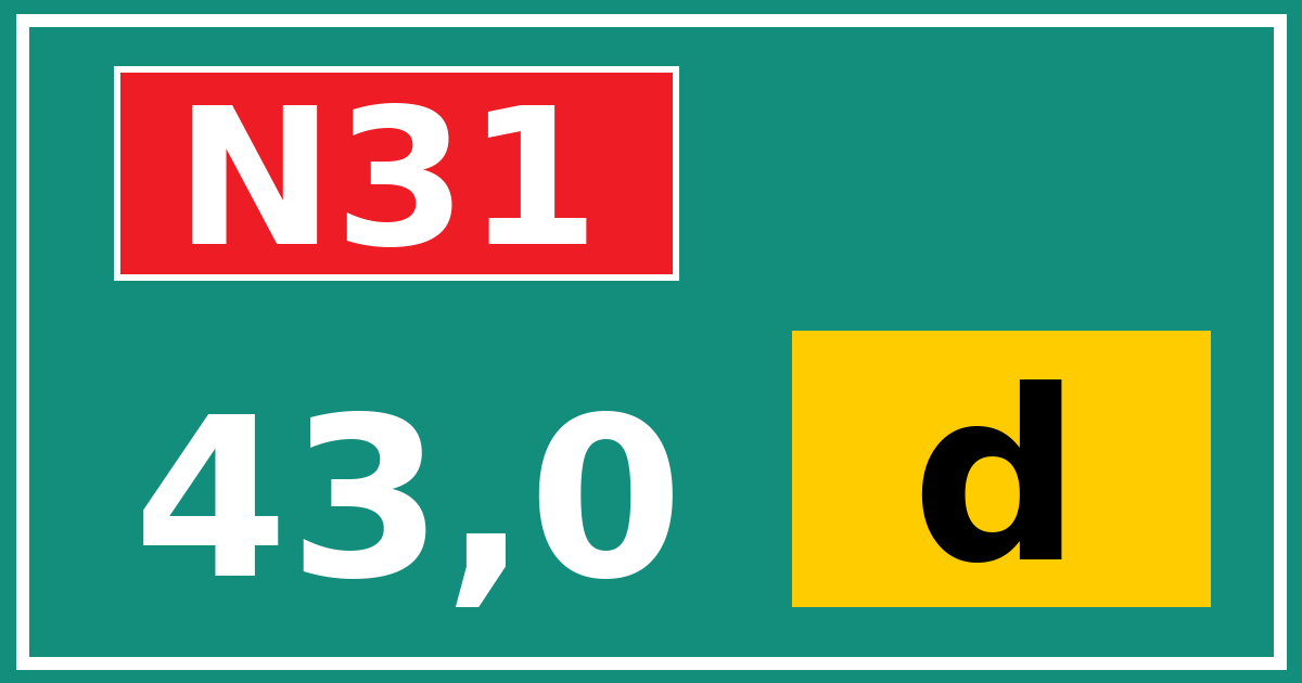 Hectometerbord N31 43,0 letter d
