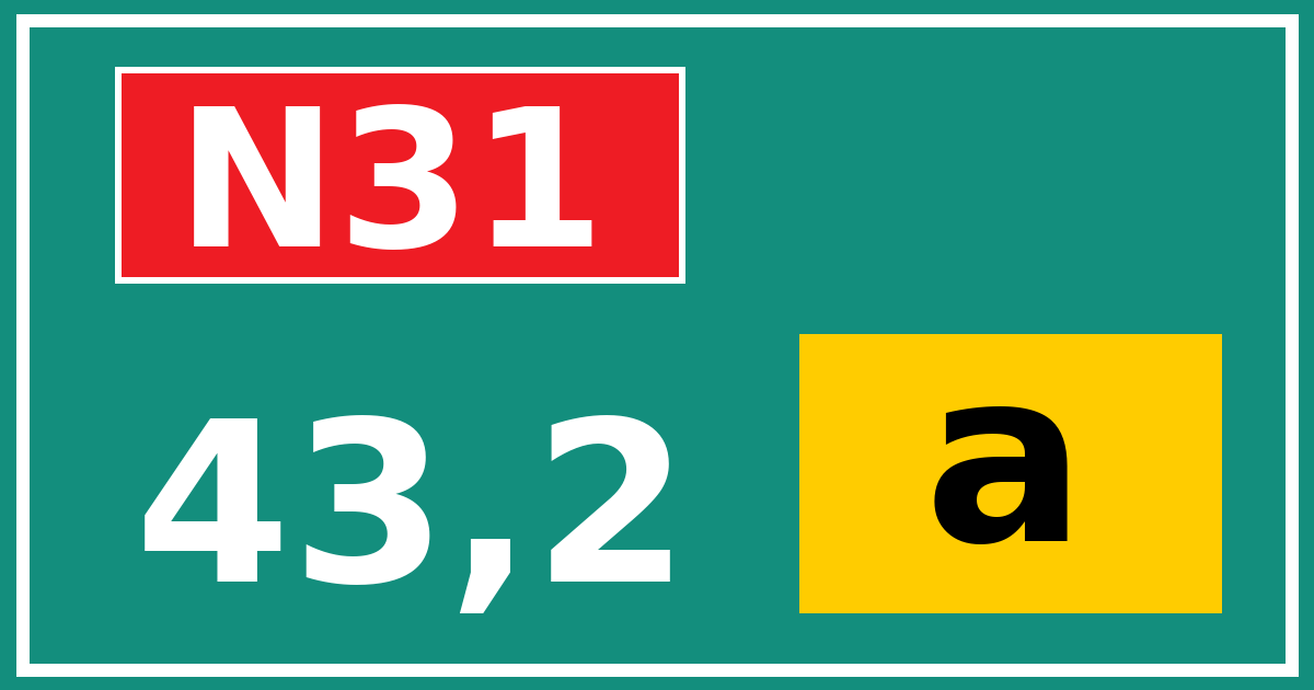 Hectometerbord N31 43,2 letter a