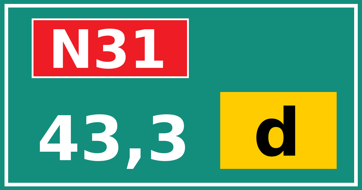Hectometerbord N31 43,3 letter d