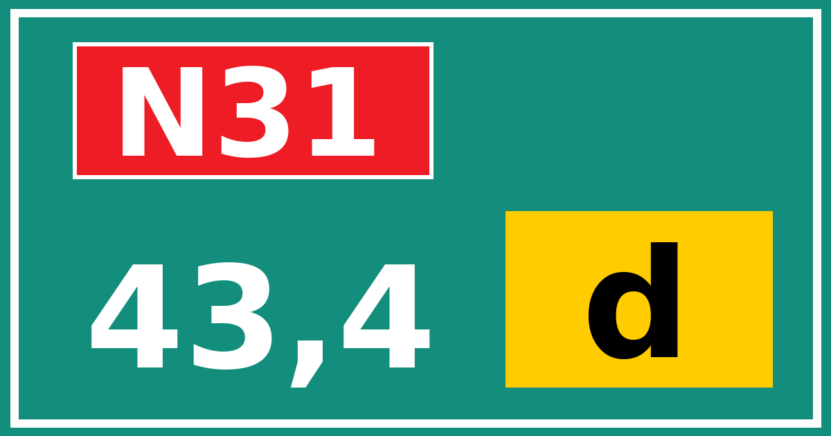 Hectometerbord N31 43,4 letter d