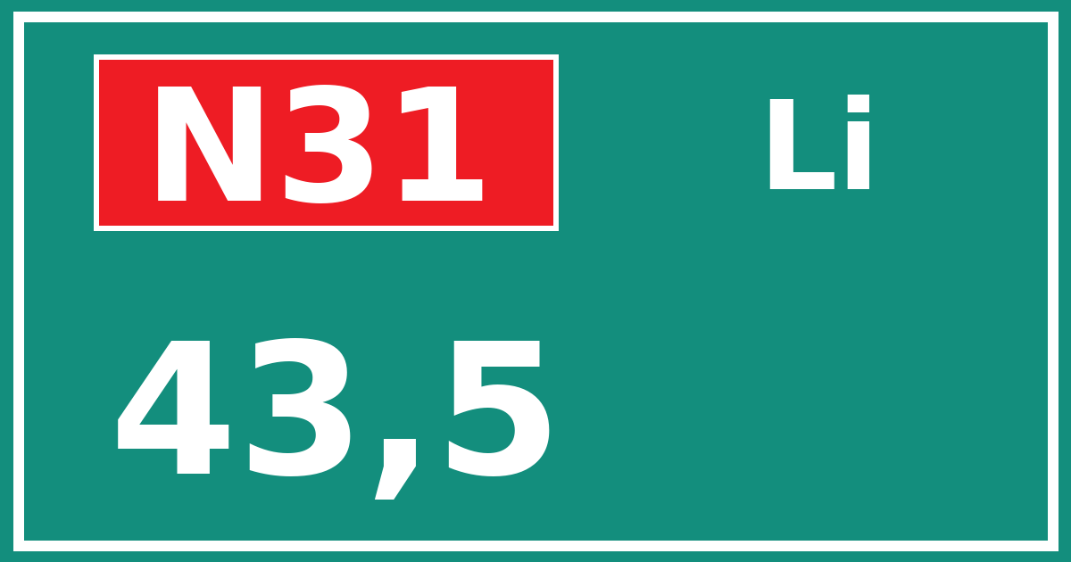 Hectometerbord N31 43,5 zijde Li