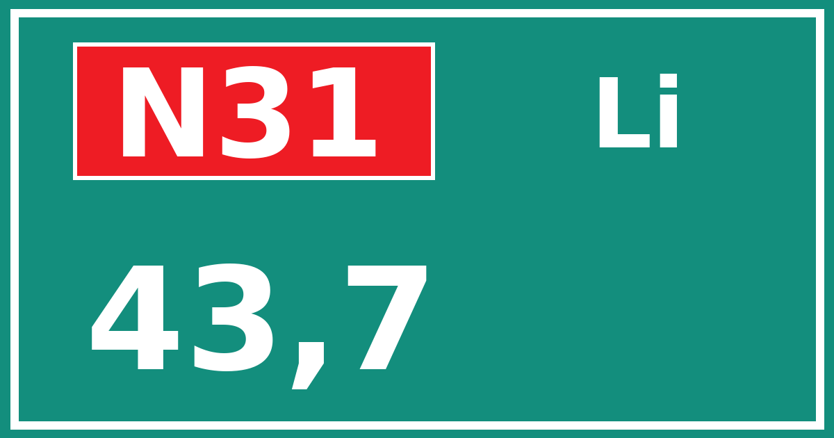 Hectometerbord N31 43,7 zijde Li