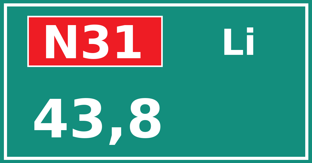 Hectometerbord N31 43,8 zijde Li