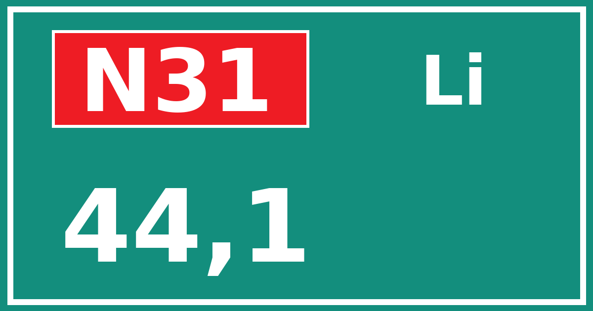 Hectometerbord N31 44,1 zijde Li