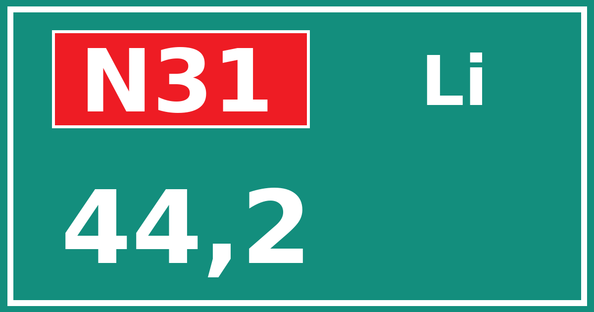 Hectometerbord N31 44,2 zijde Li